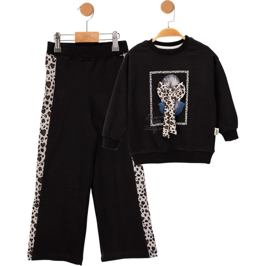 Zweiteiliges Mädchen-Outfit – Hose & Oberteil mit Leopardendetails 🐆🖤