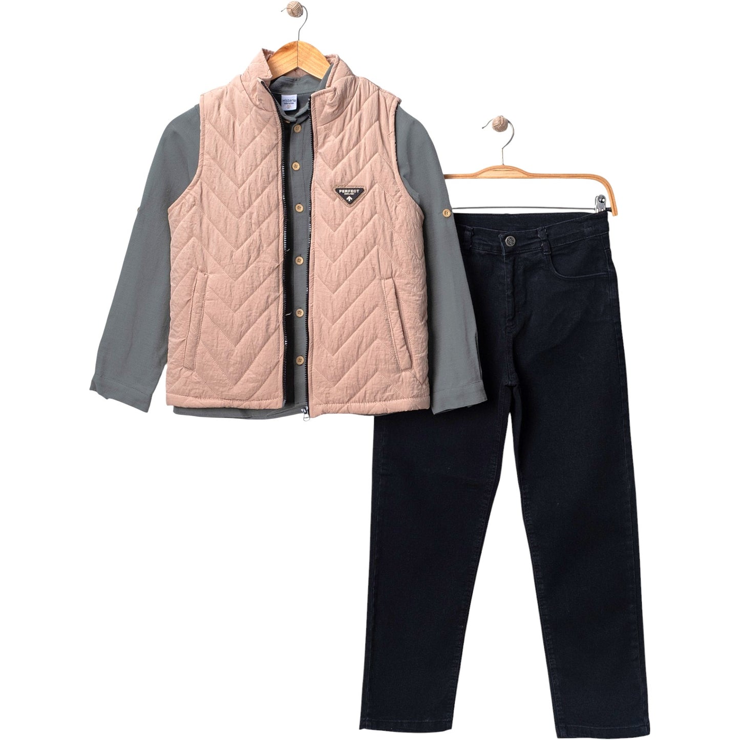3-teiliges Jungen Outfit – Weste, Oberteil & Hose