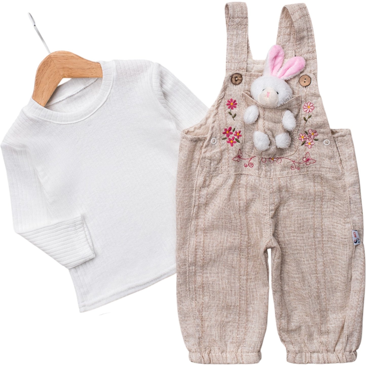 2-teiliges Baby Mädchen Outfit – Langarmshirt & Latzhose mit Häschen