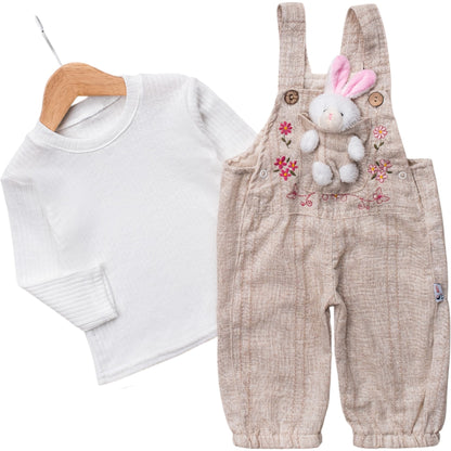 2-teiliges Baby Mädchen Outfit – Langarmshirt & Latzhose mit Häschen