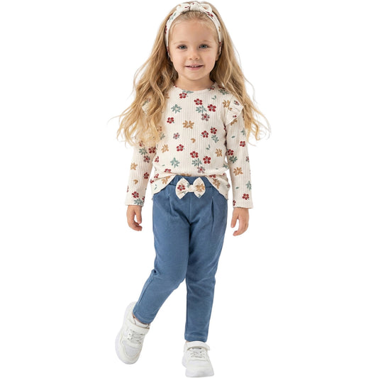 Dreiteiliges Mädchen-Outfit mit Haarband, Oberteil & Hose – süß & bequem
