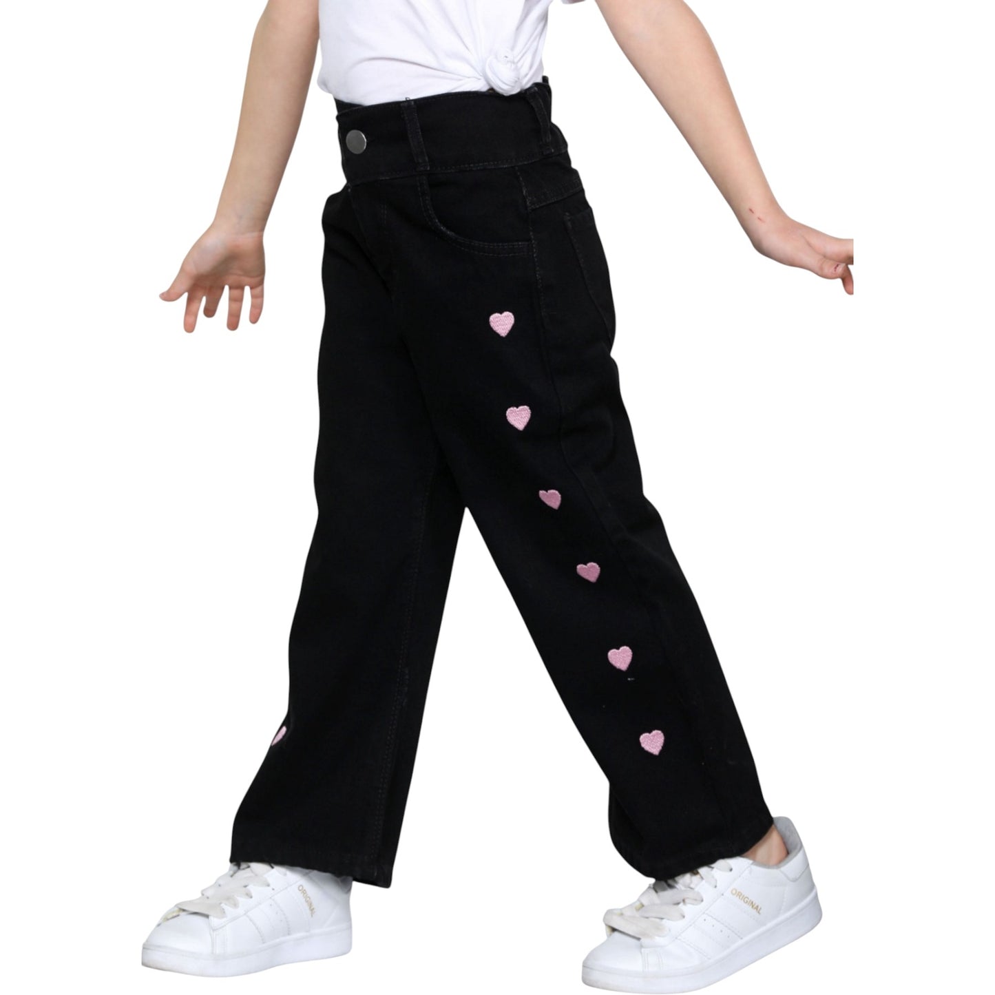 Schwarze Mädchenhose mit rosa Herzmotiv – süß & trendy 🖤💗