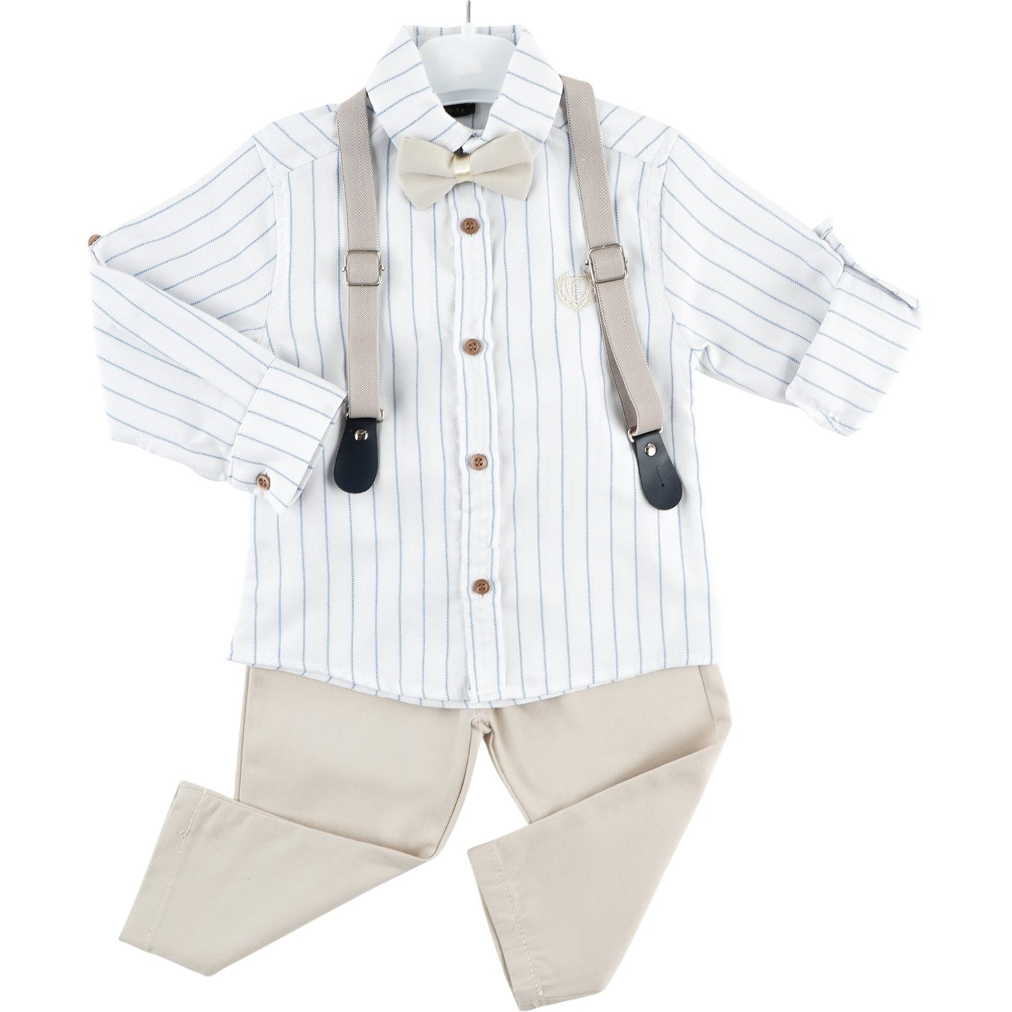 Jungen 4-teiliges Outfit – Hose, Hemd, Hosenträger & Fliege