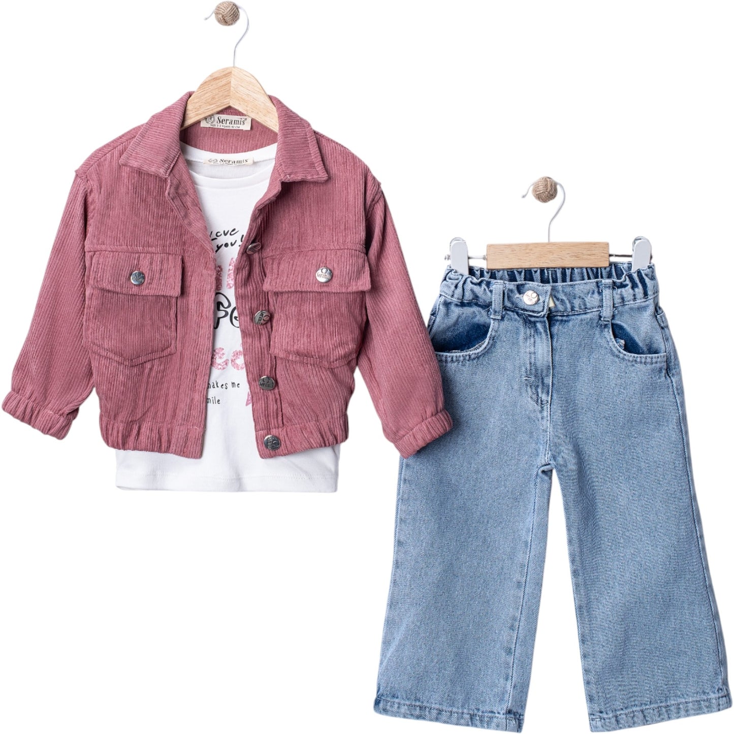 Dreiteiliges Outfit-Set für Mädchen – Jeans, Cordjacke & Oberteil 💖👧