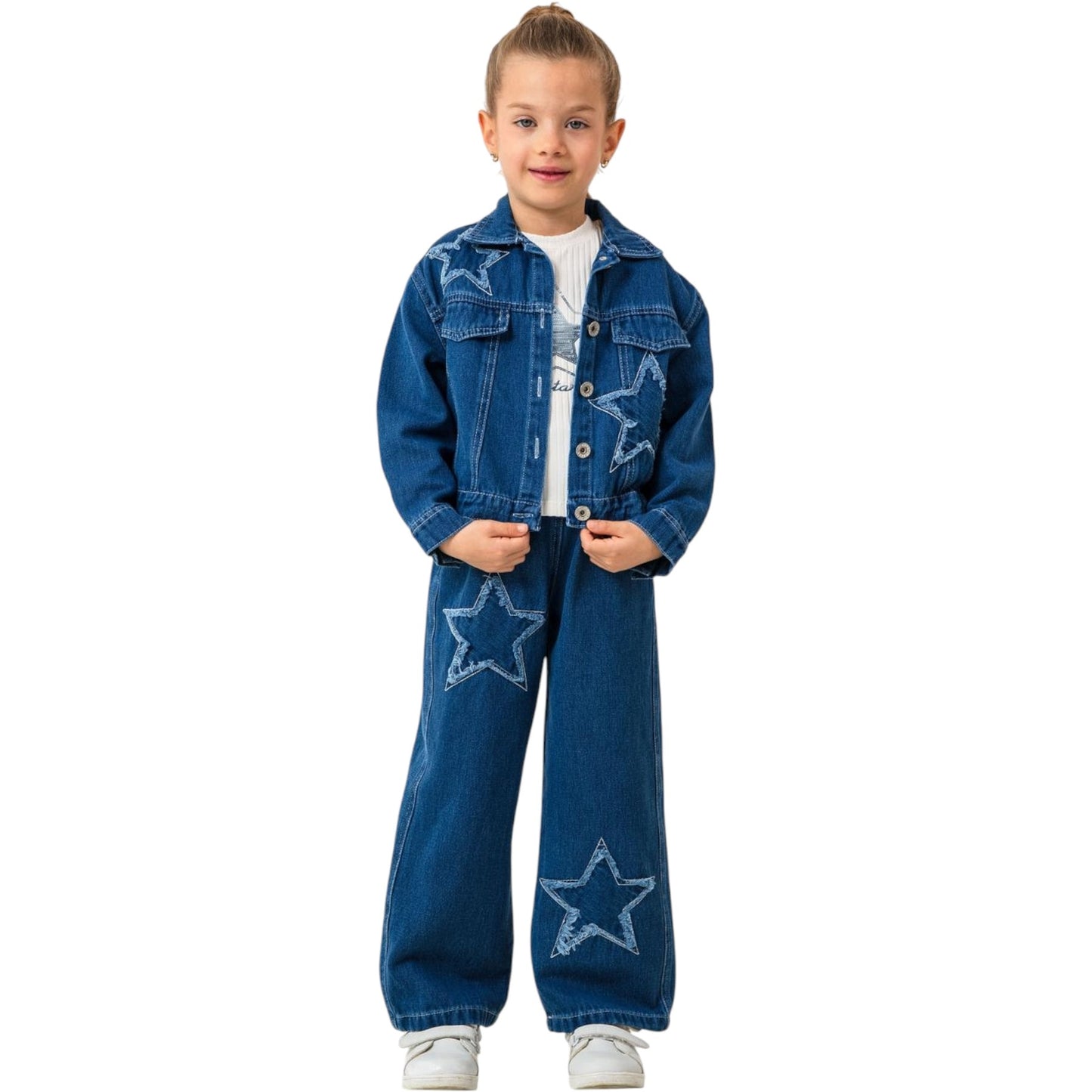 Dreiteiliges Jeans-Outfit-Set für Mädchen – cooler Star-Look ⭐