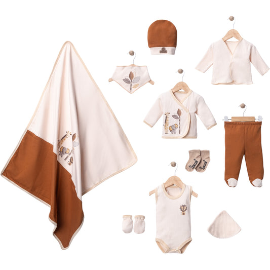 Neugeborenen Erstlingsset „Safari Friends“ – 10-teiliges Baby-Set | 100% Baumwolle & Decke inklusive