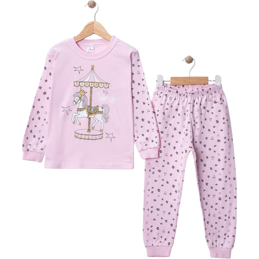 Zweiteiliger Mädchen-Pyjama mit Karussell-Pferd – 100% Baumwolle & super bequem
