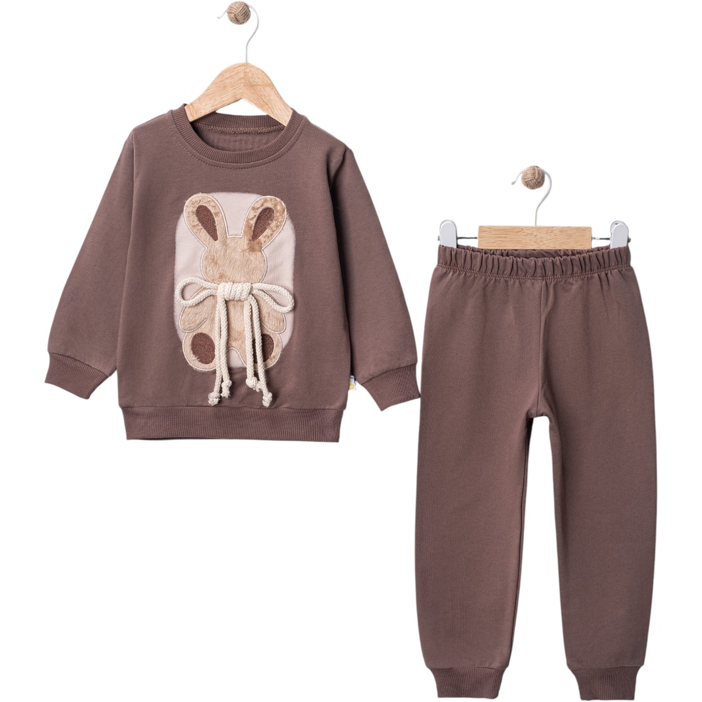 2-teiliges Mädchen Outfit in Braun – Häschen Pullover & Hose