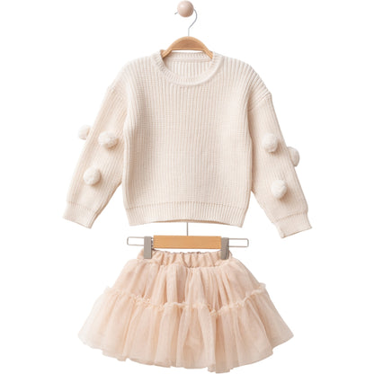 Zweiteiliges Mädchen-Set mit Tüllrock & Strickpullover – süß & stylisch
