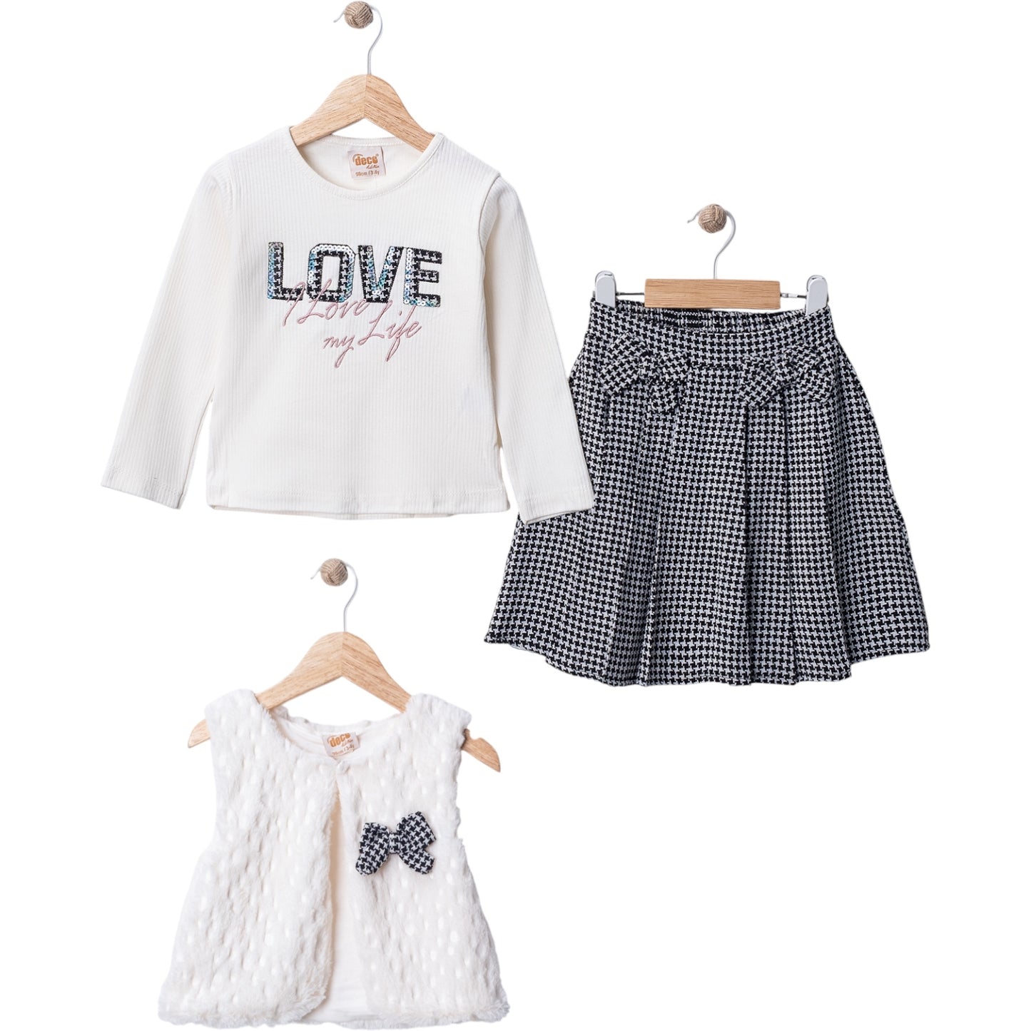 Dreiteiliges Outfit für Mädchen – Rock, Oberteil & Weste 👧✨