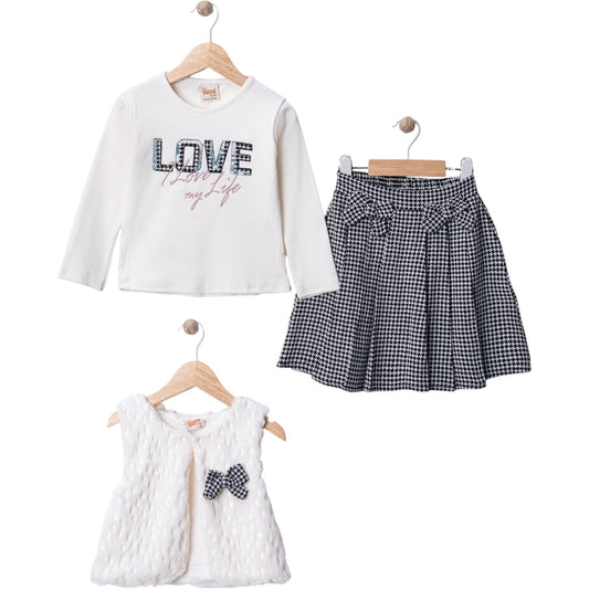 Dreiteiliges Outfit für Mädchen – Rock, Oberteil & Weste 👧✨
