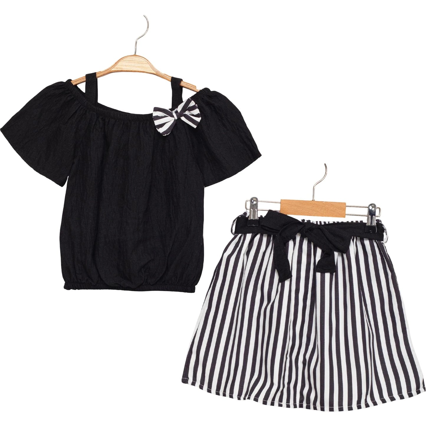Outfit Set Streifen Schleife