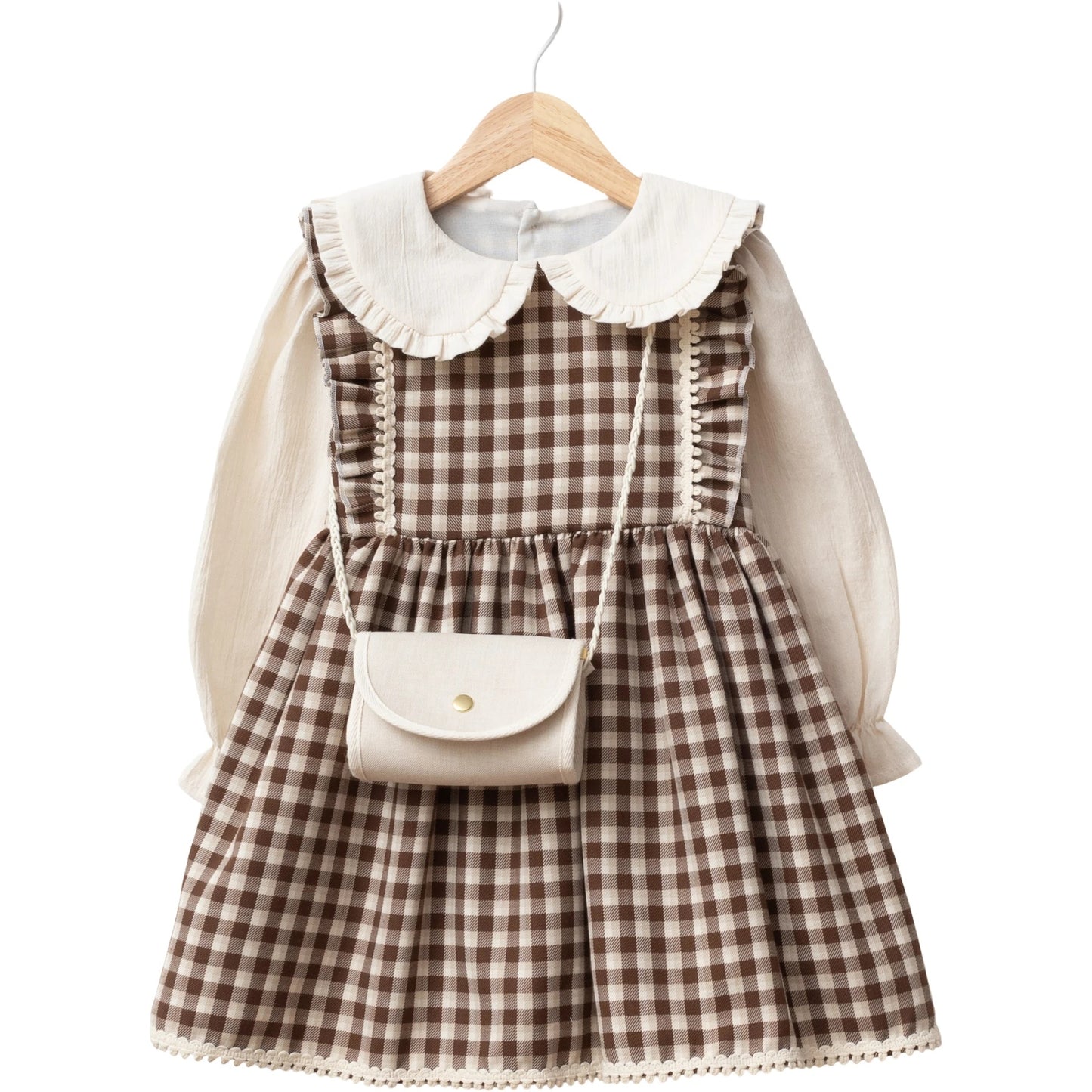 Mädchenkleid Karomuster Tasche