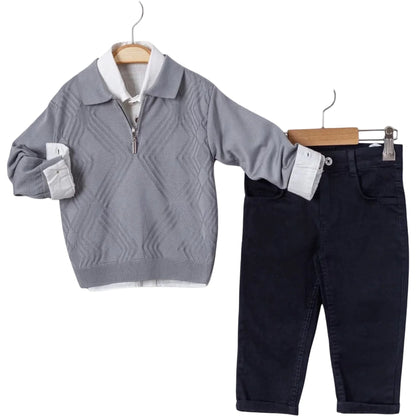 Jungen Outfit Pullover Hemd