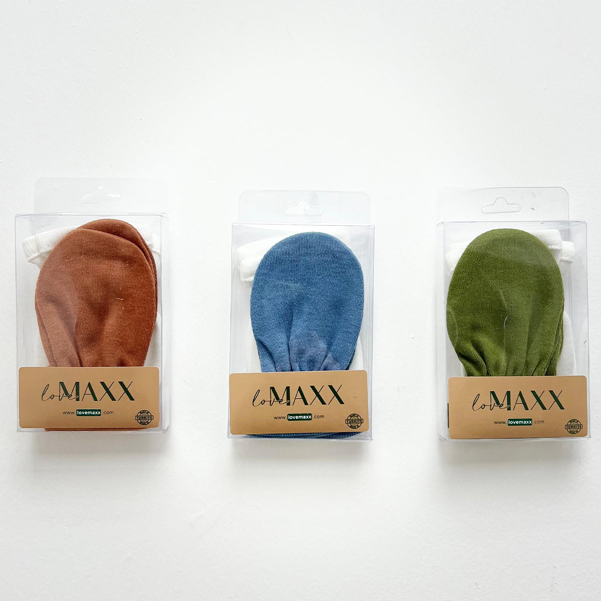 Baby-Handschuhe 2er Set Baumwolle – Weiß + Farbe (Orange/Blau/Grün)