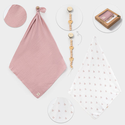 Baby Decken Set mit Schnullerkette 🍼 | 3-teilig | 2 Farben erhältlich