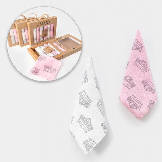 Baby-Spucktuch Set 6-teilig – Baumwolle Weiß/Rosa mit Krone-Design