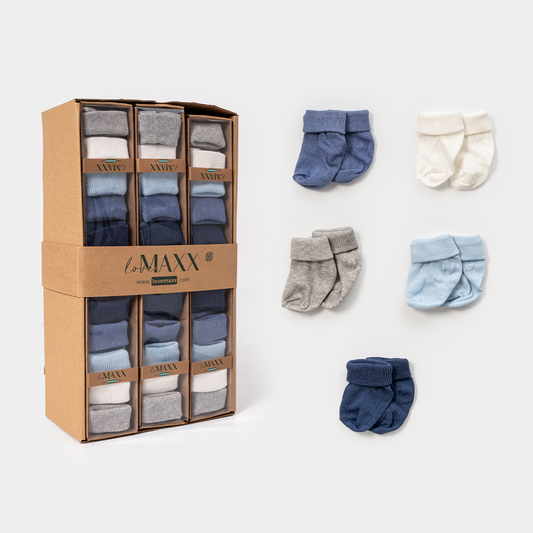 Baby-Socken Set 5-teilig – Blau/Grau/Weiß, verschiedene Töne