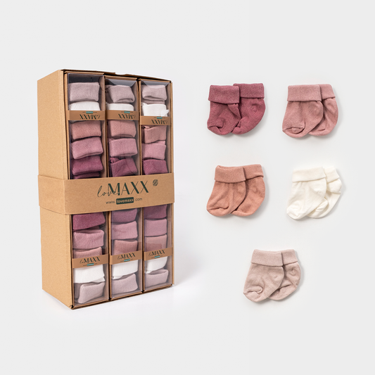 Baby-Socken Set 5-teilig – Rosa/Altrosa/Beige/Weiß
