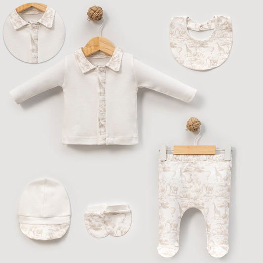 Zartes 5-teiliges Erstlingsset für Baby Jungen | Mit Mütze, Hose & Oberteil