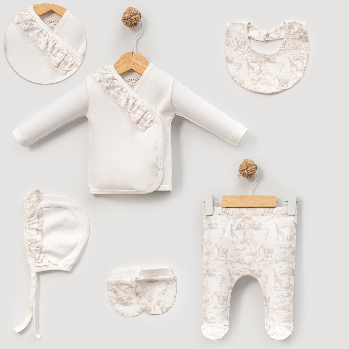 Zartes 5-teiliges Erstlingsset für Baby Mädchen | Mit Mütze, Hose & Oberteil