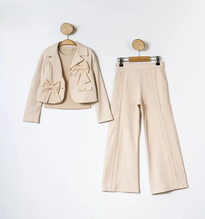 Mädchen 3-teiliges Set mit Blazer und Hose – Beige