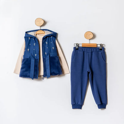 Baby Mädchen Set 3-teilig mit Weste & Hose – Blau oder Grün