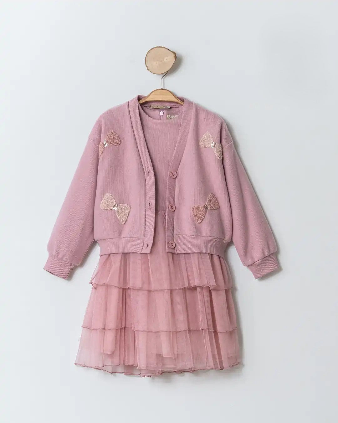 Mädchen Set Kleid mit Weste/Strickjacke Altrosa