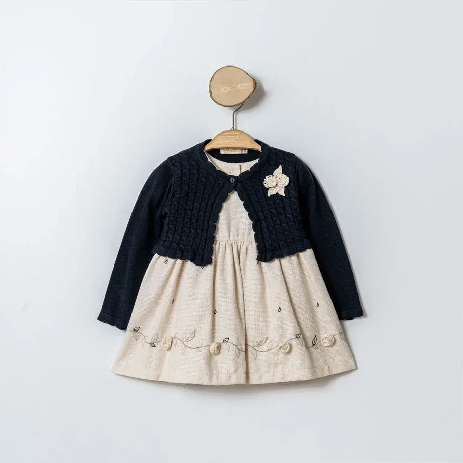 Elegantes Baby Mädchen Kleid mit Strickweste – 2-teiliges Set