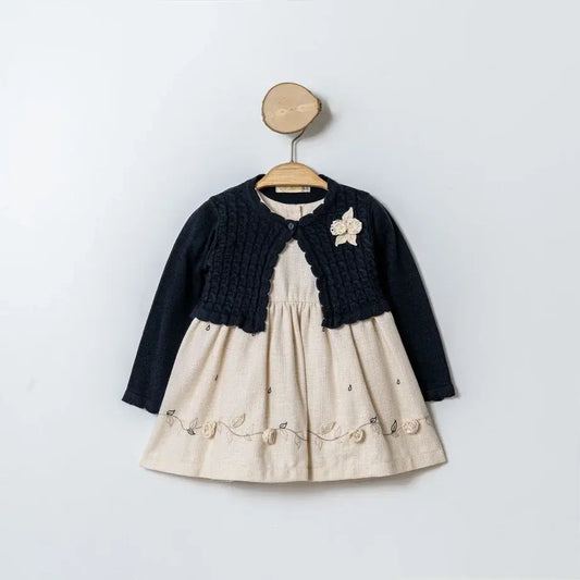 Elegantes Baby Mädchen Kleid mit Strickweste – 2-teiliges Set