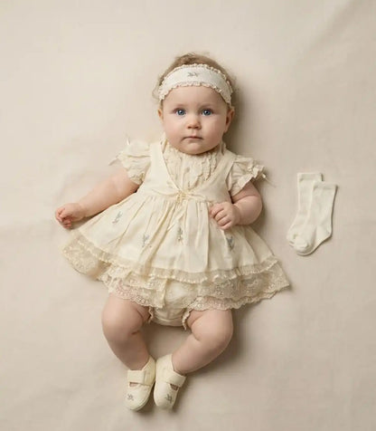Babykleid Baumwolle Creme Spitze