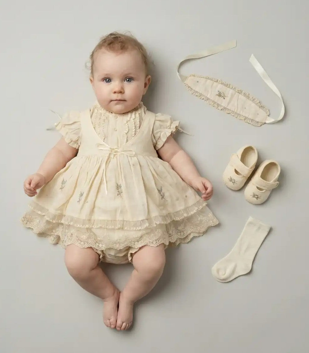 Babykleid Baumwolle Creme Spitze