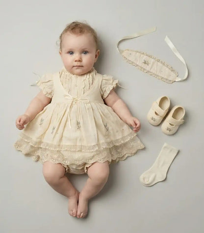 Babykleid Baumwolle Creme Spitze