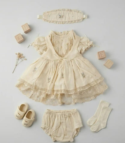 Babykleid Baumwolle Creme Spitze