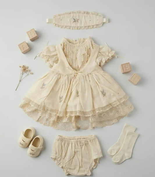 Babykleid Baumwolle Creme Spitze