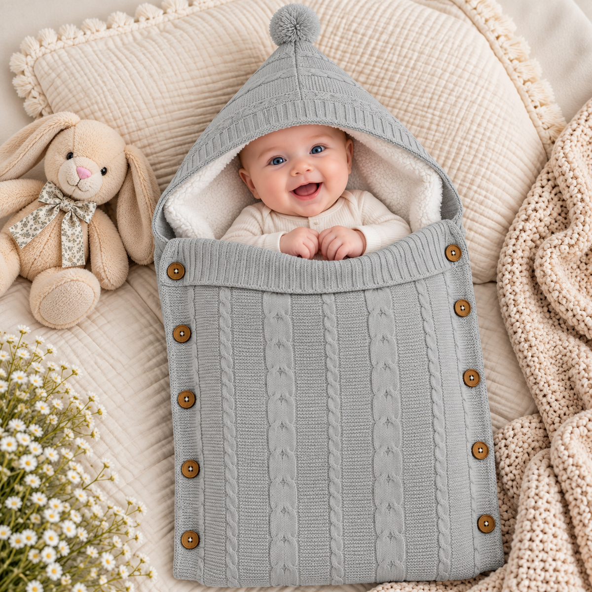 Baby Einschlagdecke Baumwolle Zopfmuster
