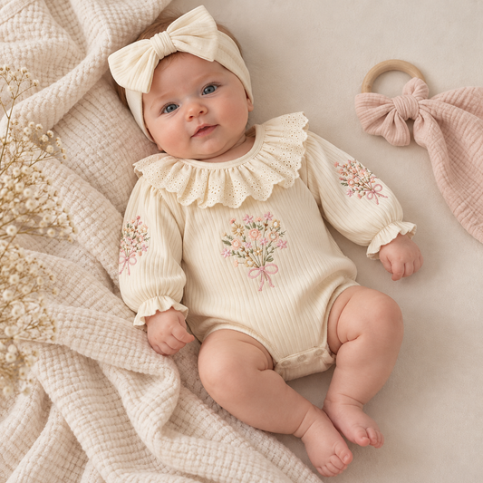 Babybody Baumwolle Blumenstickerei Rüschenkragen