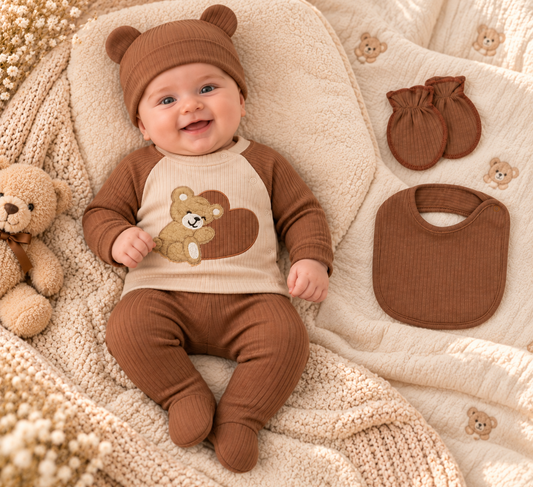 Erstlingsset 5-teilig Teddy Rippstruktur