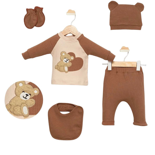 Erstlingsset 5-teilig Teddy Rippstruktur