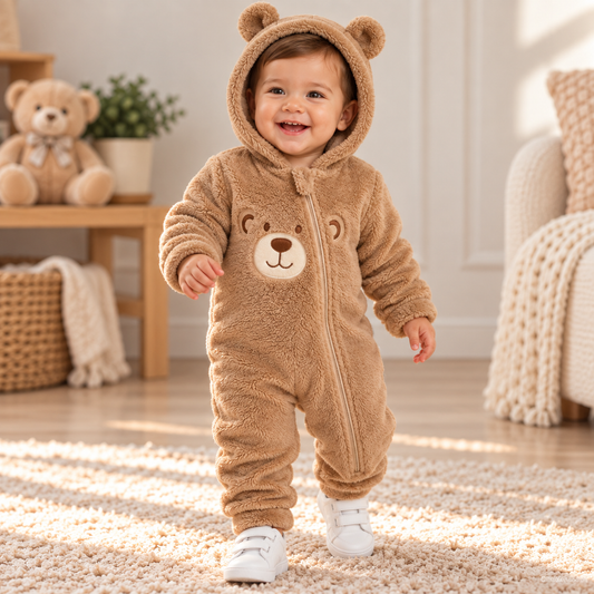 Baby Overall Braun Bärenkapuze