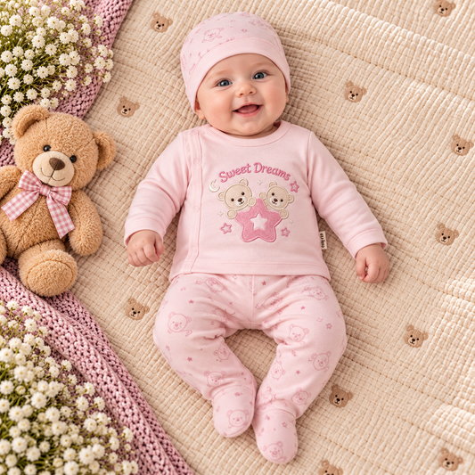 Erstlingsset Baumwolle Teddybär 3-teilig