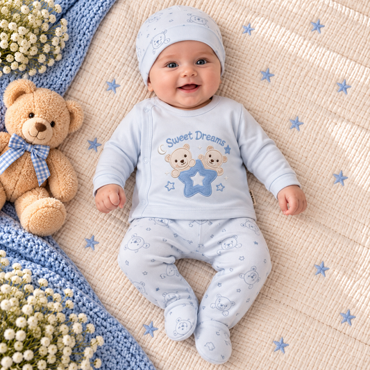Erstlingsset Baumwolle Teddybär 3-teilig