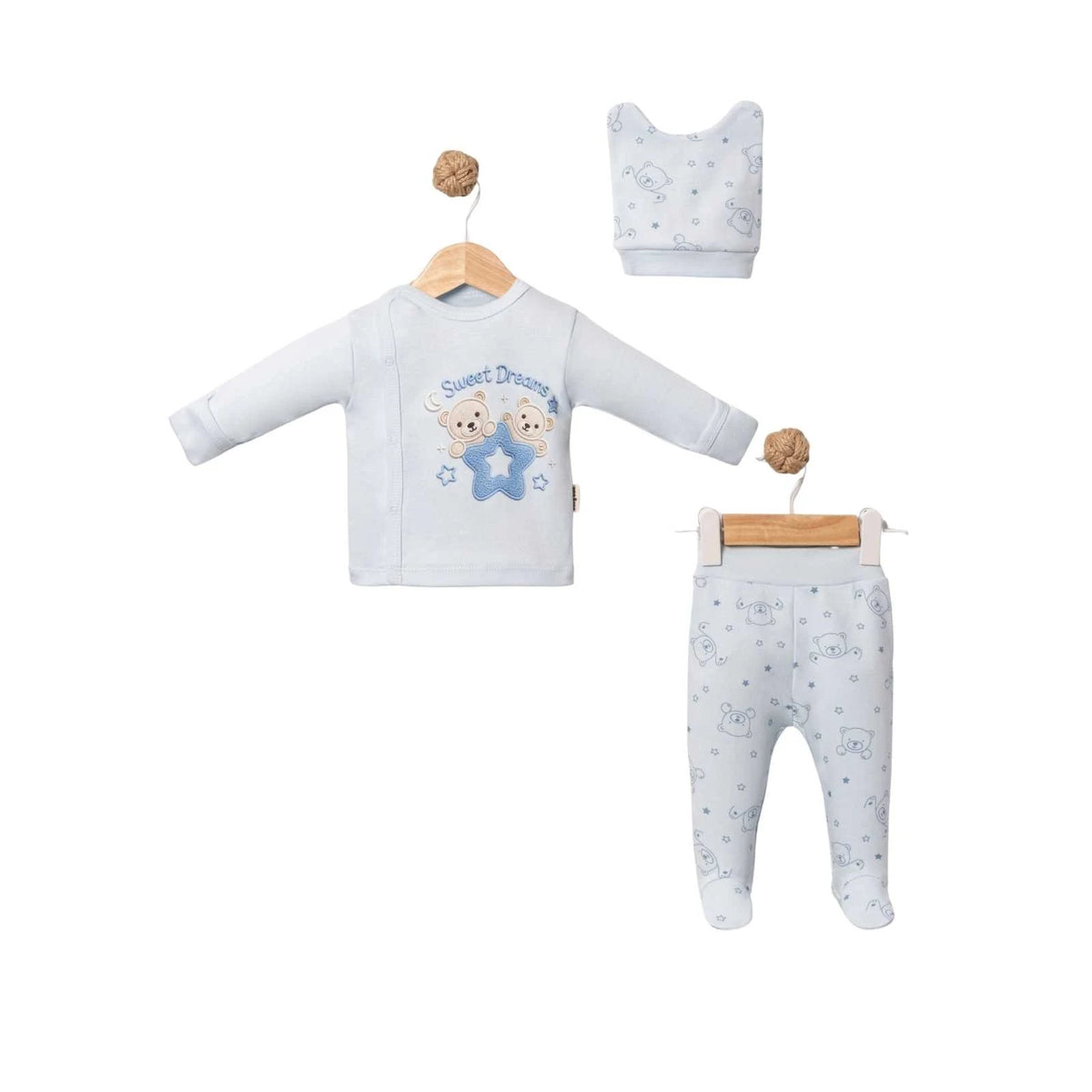 Erstlingsset Baumwolle Teddybär 3-teilig