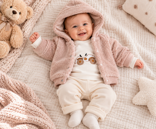 Baby Mädchen Set Teddyjacke Rosa