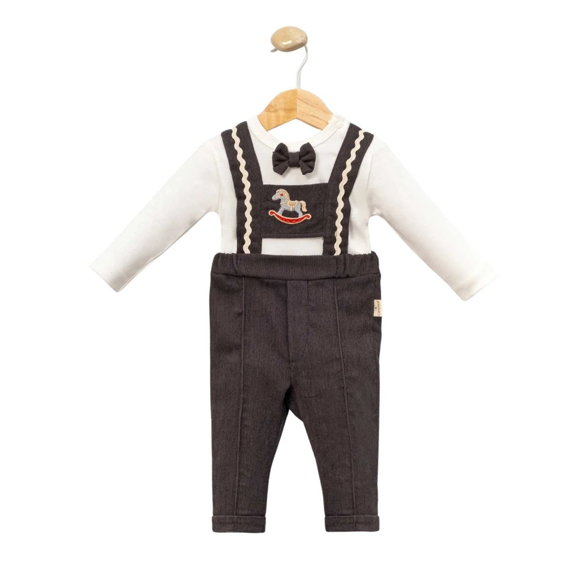 Baby Latzhosen-Set Schaukelpferd Stickerei