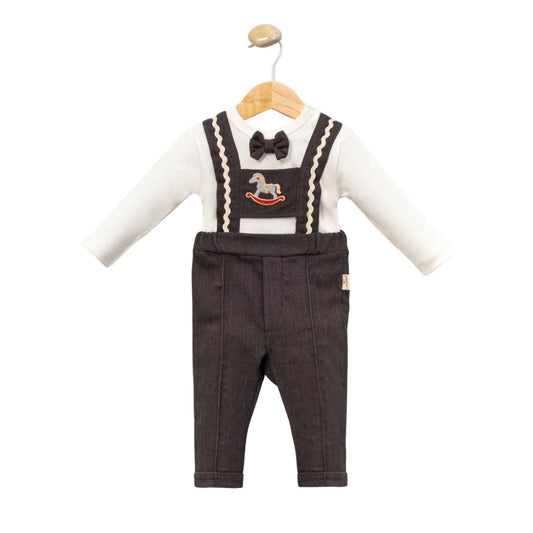 Baby Latzhosen-Set Schaukelpferd Stickerei