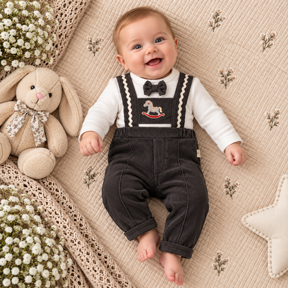 Baby Latzhosen-Set Schaukelpferd Stickerei