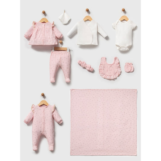 Baby Mädchen Erstlingsset 10-teilig | Newborn Set | Rosa | Mit Decke