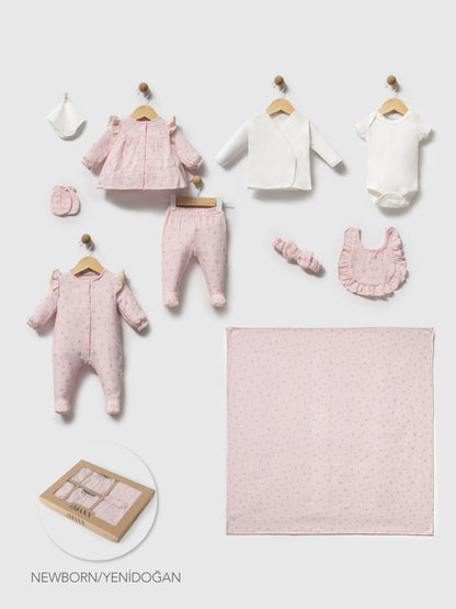 Baby Mädchen Erstlingsset 10-teilig | Newborn Set | Rosa | Mit Decke