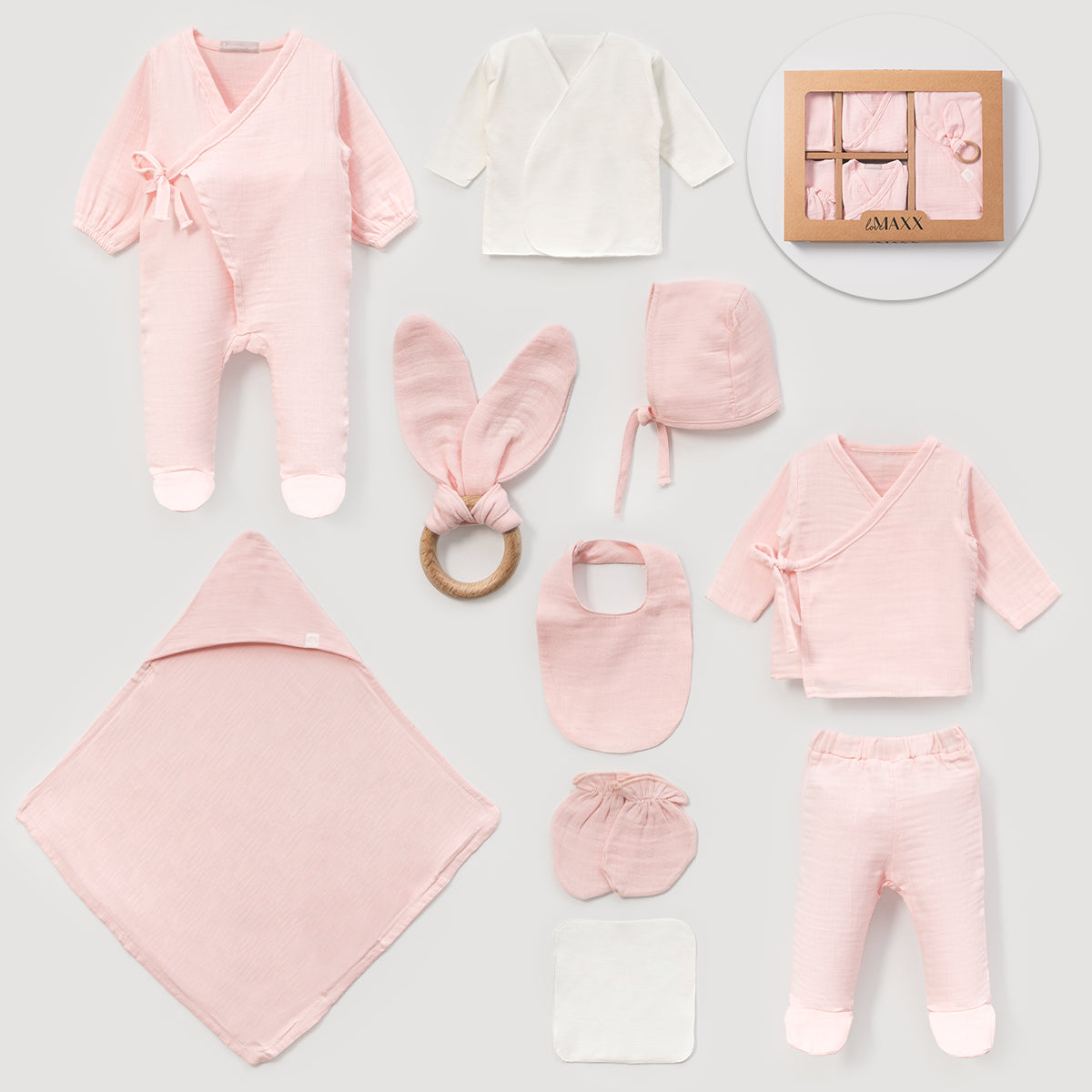 10-teiliges Erstlingsset aus Musselin – in zwei Farben erhältlich | Weich & atmungsaktiv